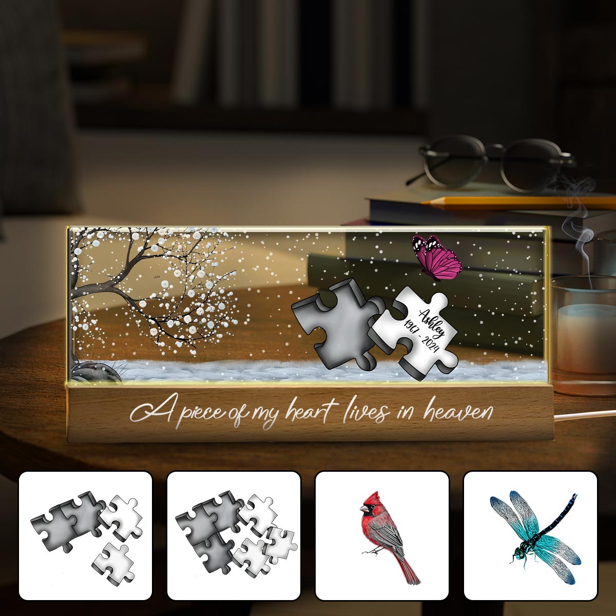 A Piece Of My Heart Lives In Heaven - Personalized Memorial Custom LED Night Light