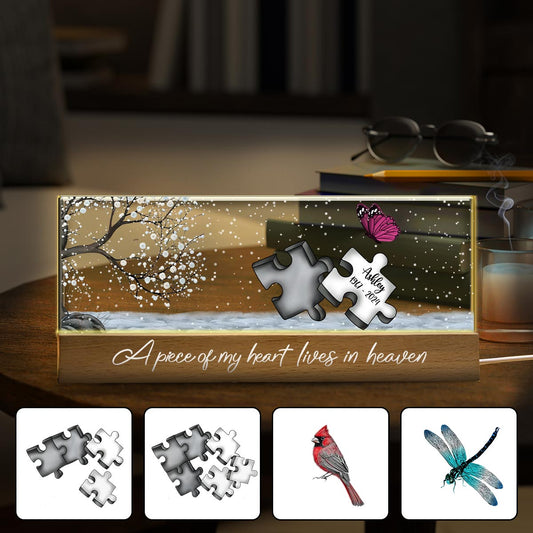 A Piece Of My Heart Lives In Heaven - Personalized Memorial Custom LED Night Light