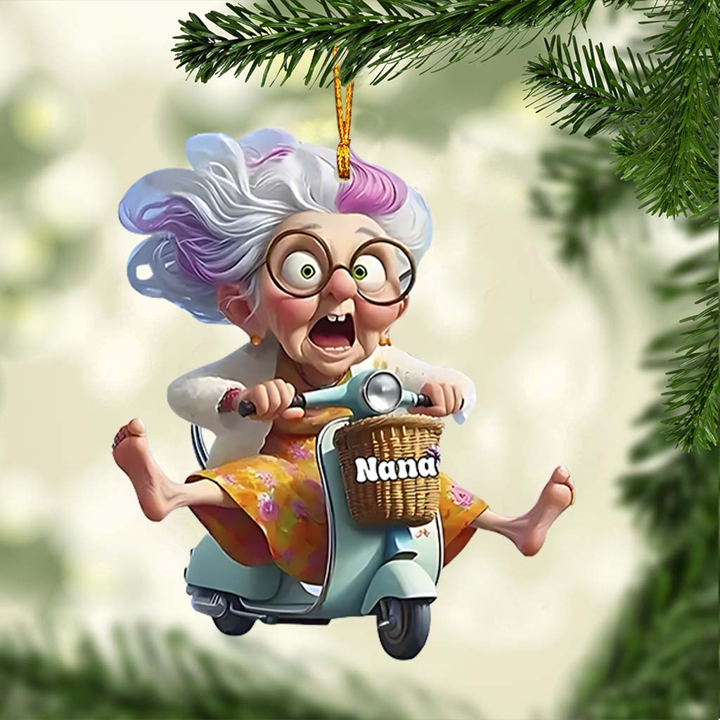 Motorcycle-Riding Grandma - Personalized Grandma Ornament