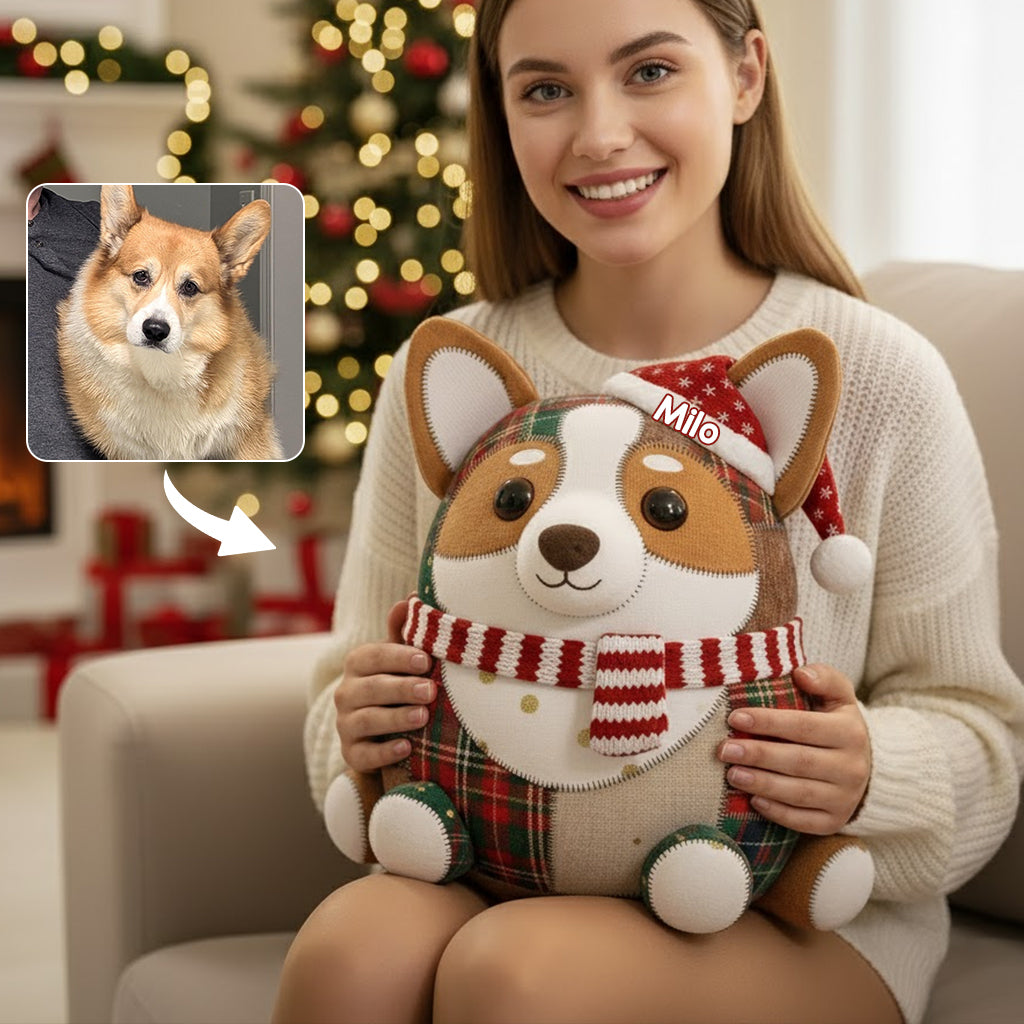 Weihnachtsdecke für Haustiere – personalisiertes Kissen in Hundeform aus Kunstfell