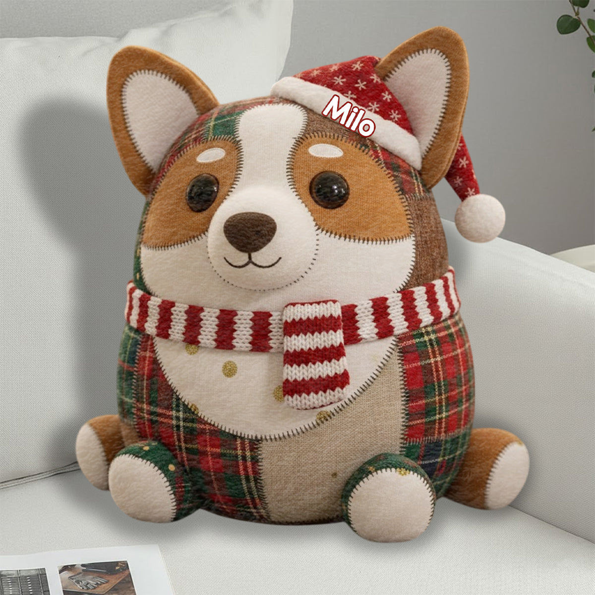 Weihnachtsdecke für Haustiere – personalisiertes Kissen in Hundeform aus Kunstfell