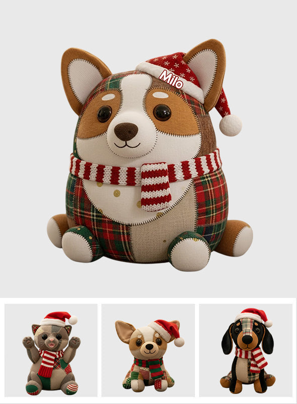Weihnachtsdecke für Haustiere – personalisiertes Kissen in Hundeform aus Kunstfell