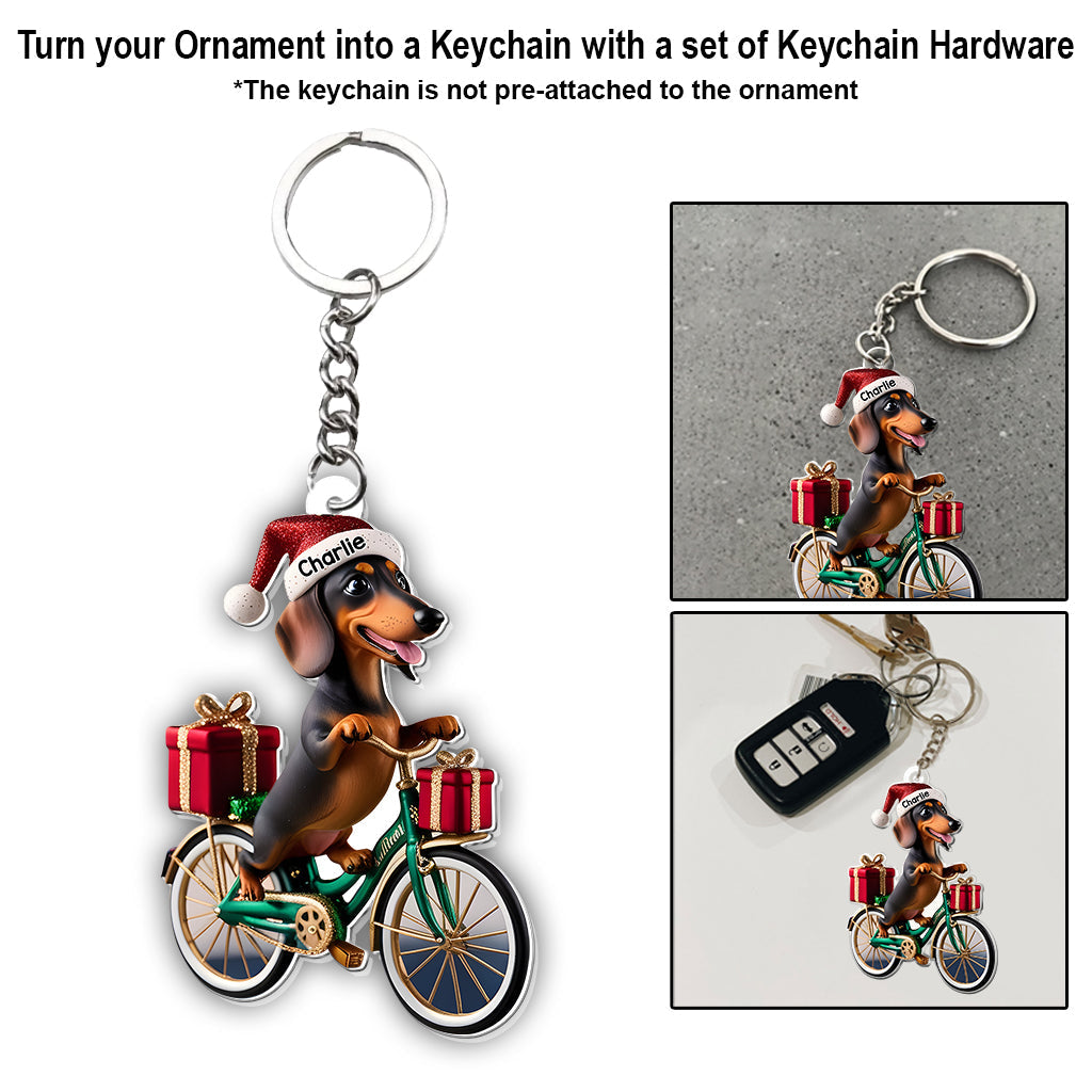 Dog Riding Bicycle - Personalized Dog Transparent Ornament