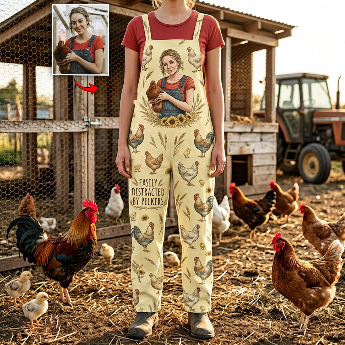 Easily Distracted By Peckers, Geschenk für Bauern - Personalisierte Hühner Lässige Overalls/Jumpsuits
