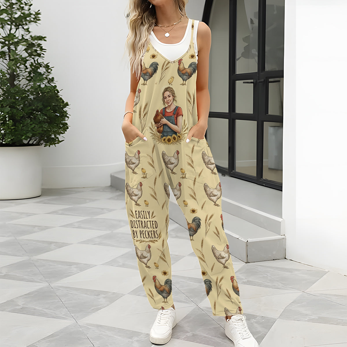 Easily Distracted By Peckers, Geschenk für Bauern - Personalisierte Hühner Lässige Overalls/Jumpsuits