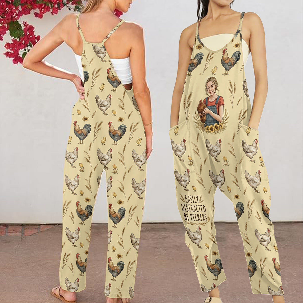 Easily Distracted By Peckers, Geschenk für Bauern - Personalisierte Hühner Lässige Overalls/Jumpsuits