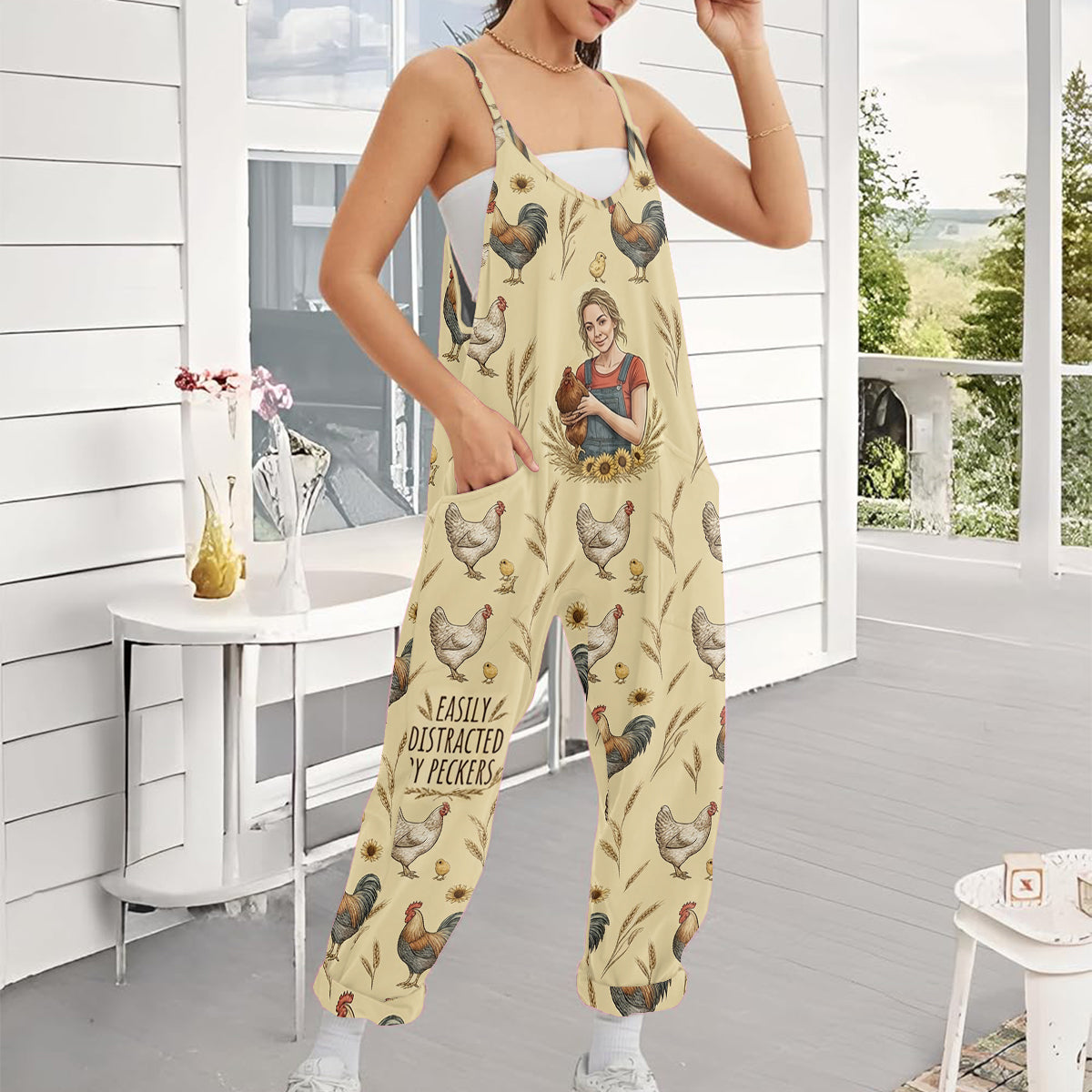 Easily Distracted By Peckers, Geschenk für Bauern - Personalisierte Hühner Lässige Overalls/Jumpsuits
