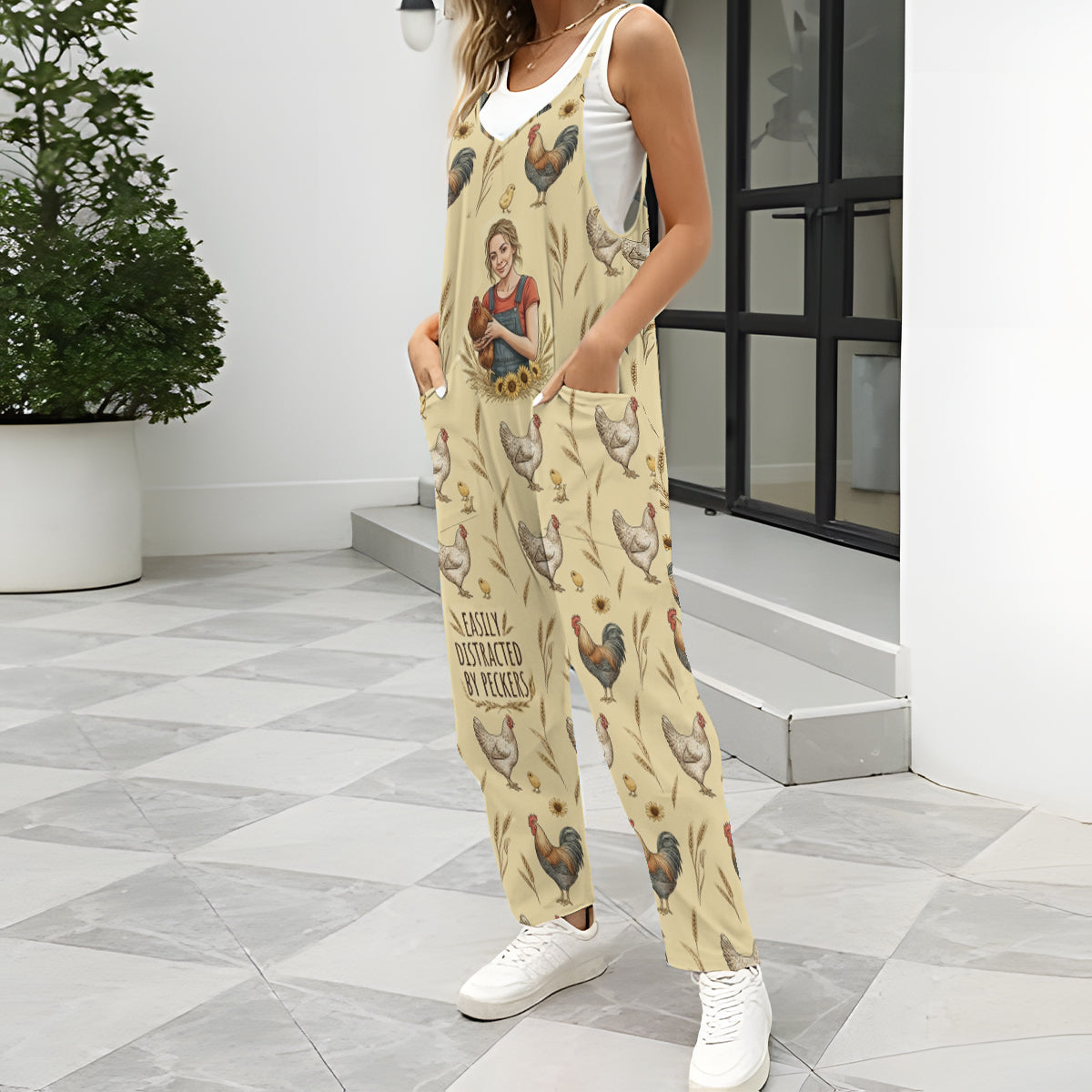 Easily Distracted By Peckers, Geschenk für Bauern - Personalisierte Hühner Lässige Overalls/Jumpsuits