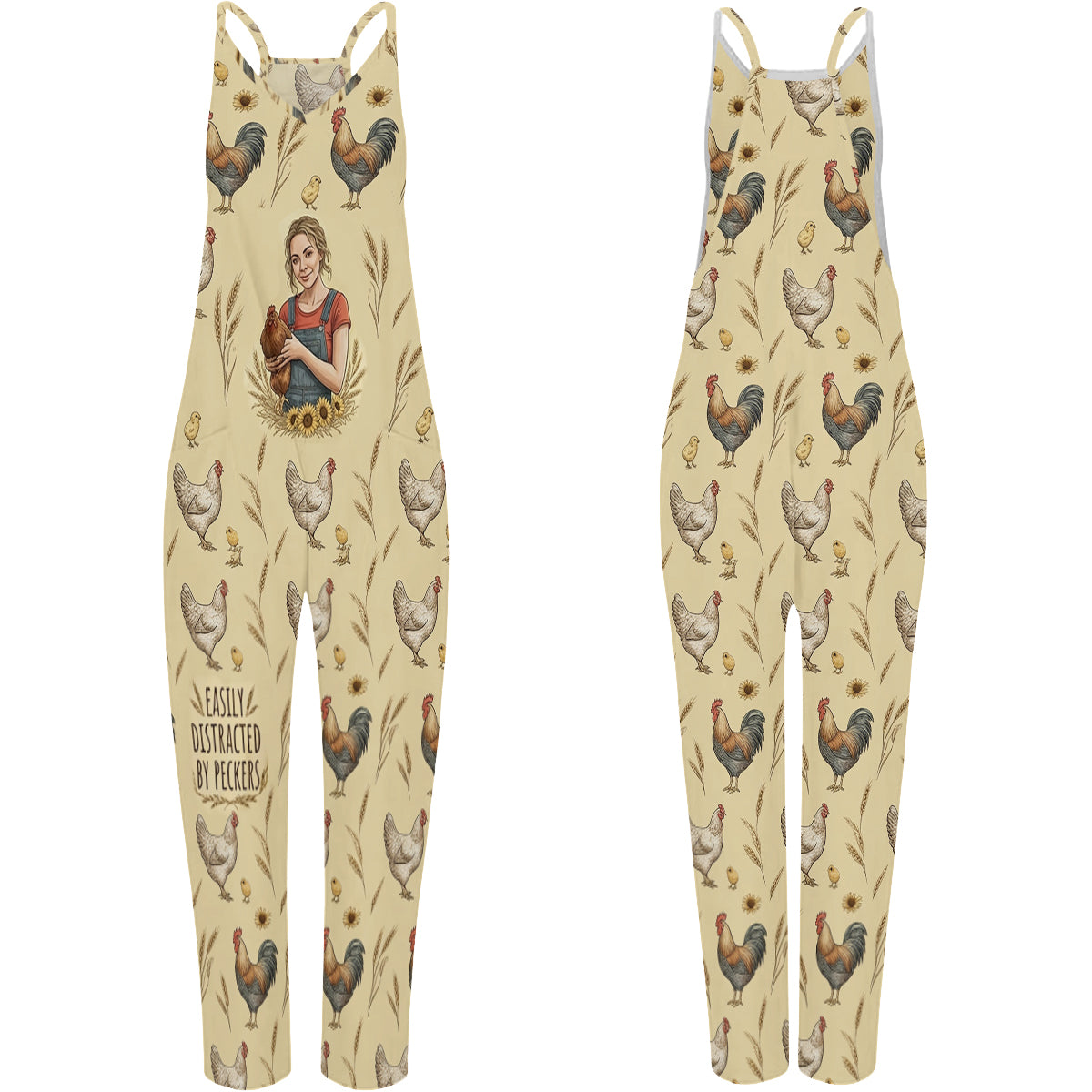 Easily Distracted By Peckers, Geschenk für Bauern - Personalisierte Hühner Lässige Overalls/Jumpsuits