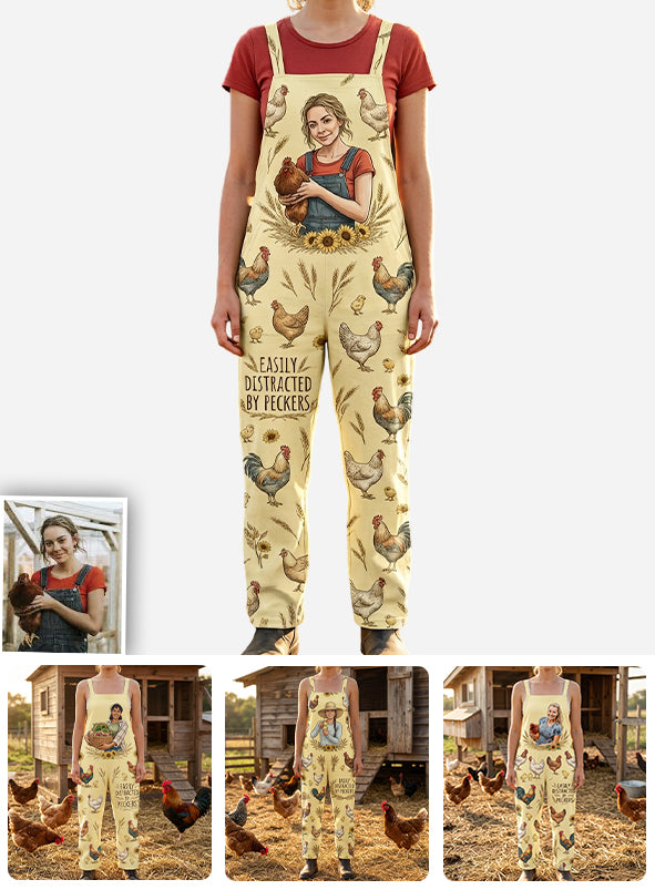 Easily Distracted By Peckers, Geschenk für Bauern - Personalisierte Hühner Lässige Overalls/Jumpsuits