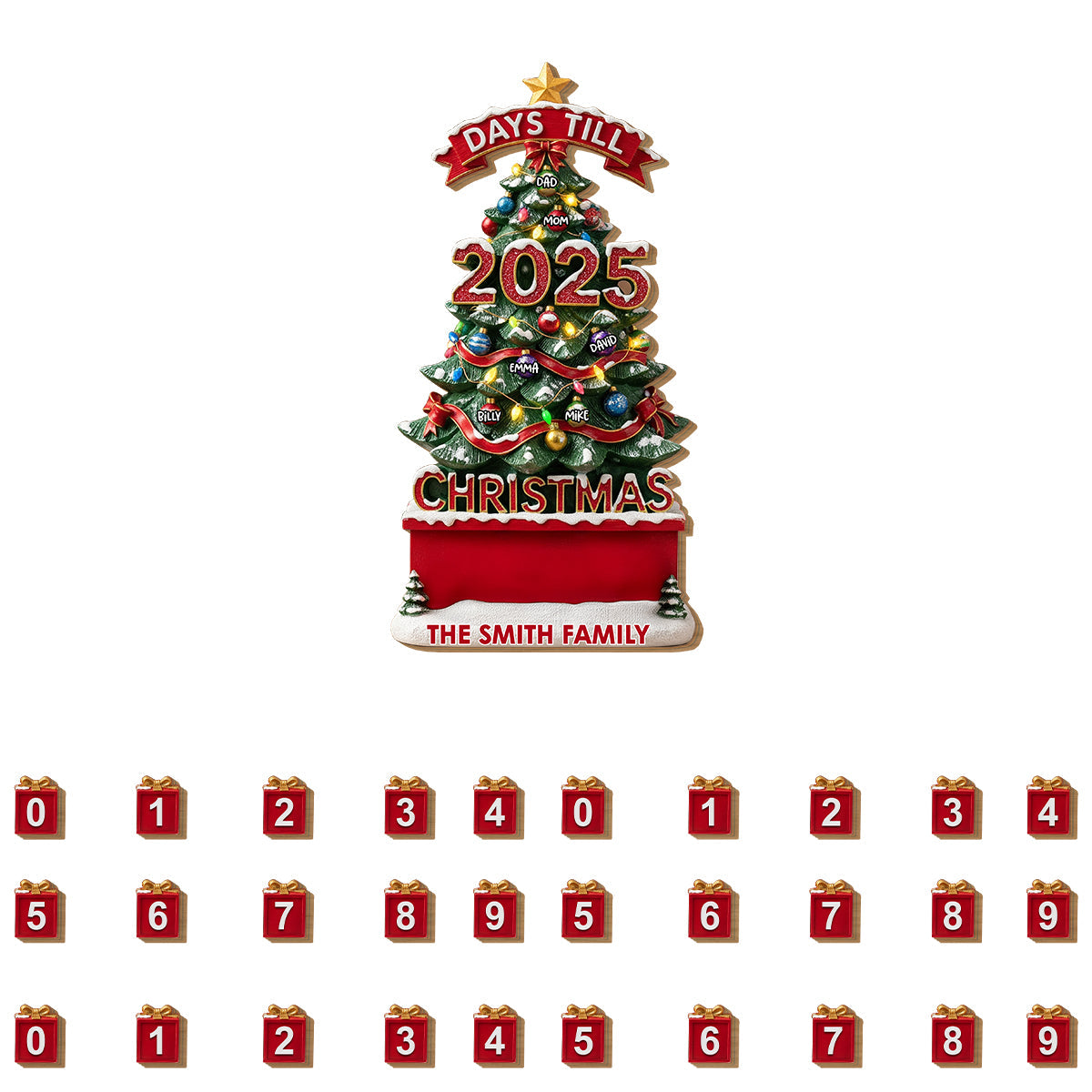 Weihnachtscountdown – Personalisierte, austauschbare Familienplakette