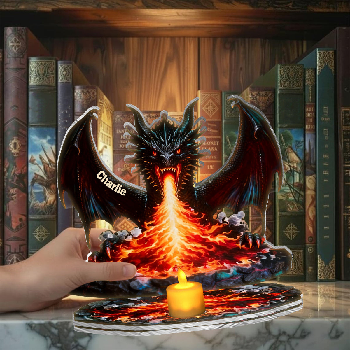 Majestic Book Nook - Personalisierter Drachen-Kerzenhalter