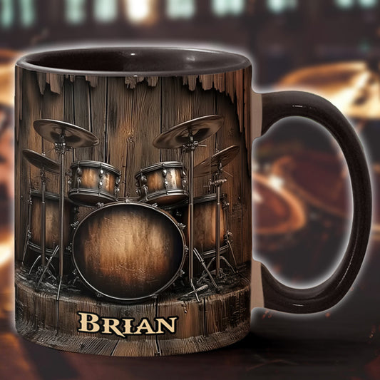 Vintage-Tasse mit Schlagzeugmotiv – Personalisierte Tasse mit Schlagzeug-Akzent