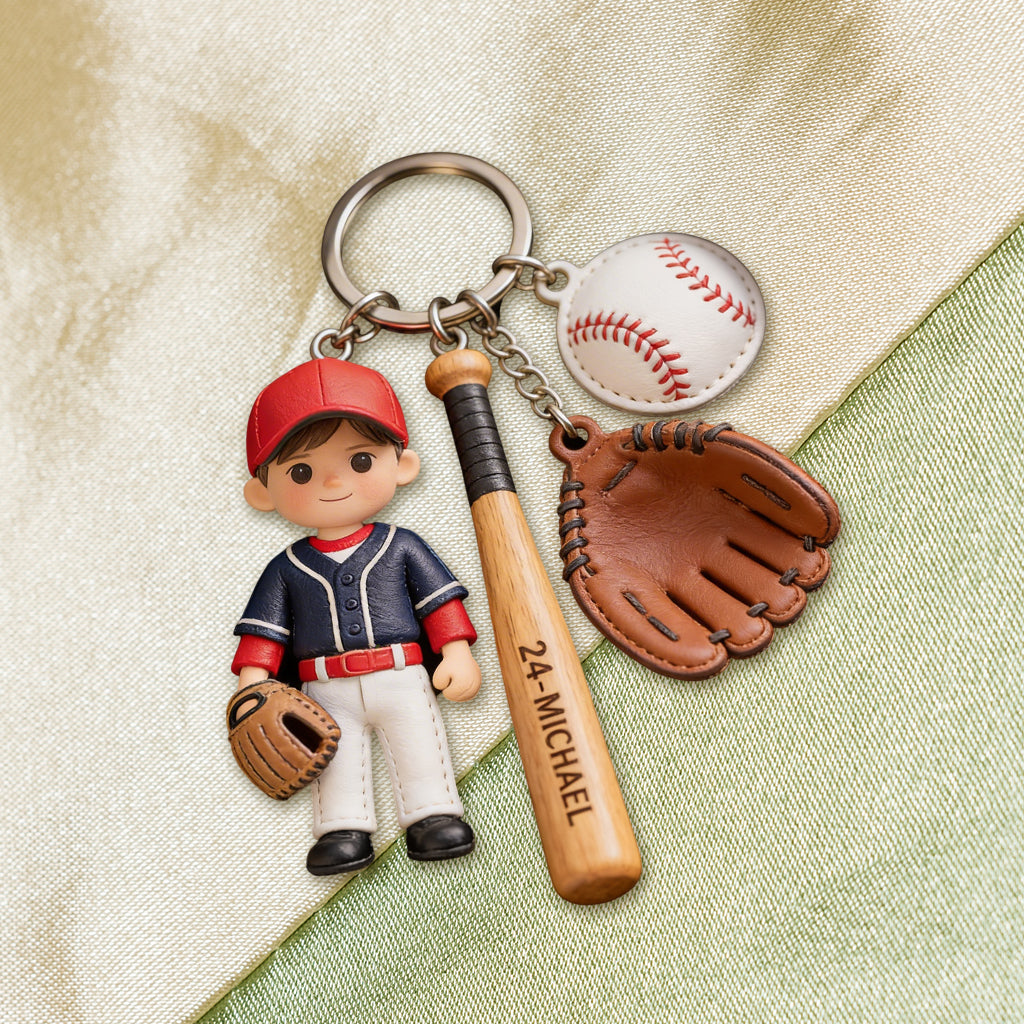 Custom Gift For Baseball Kid, Baseball Lover From Any Photo - Personalized Baseball Premium Keychain With Charms
