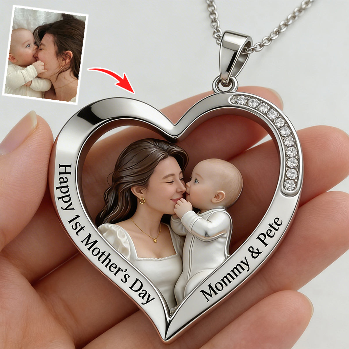 Happy 1st Mother's Day - Personalized Mother Shaped Metal Pendant Necklace