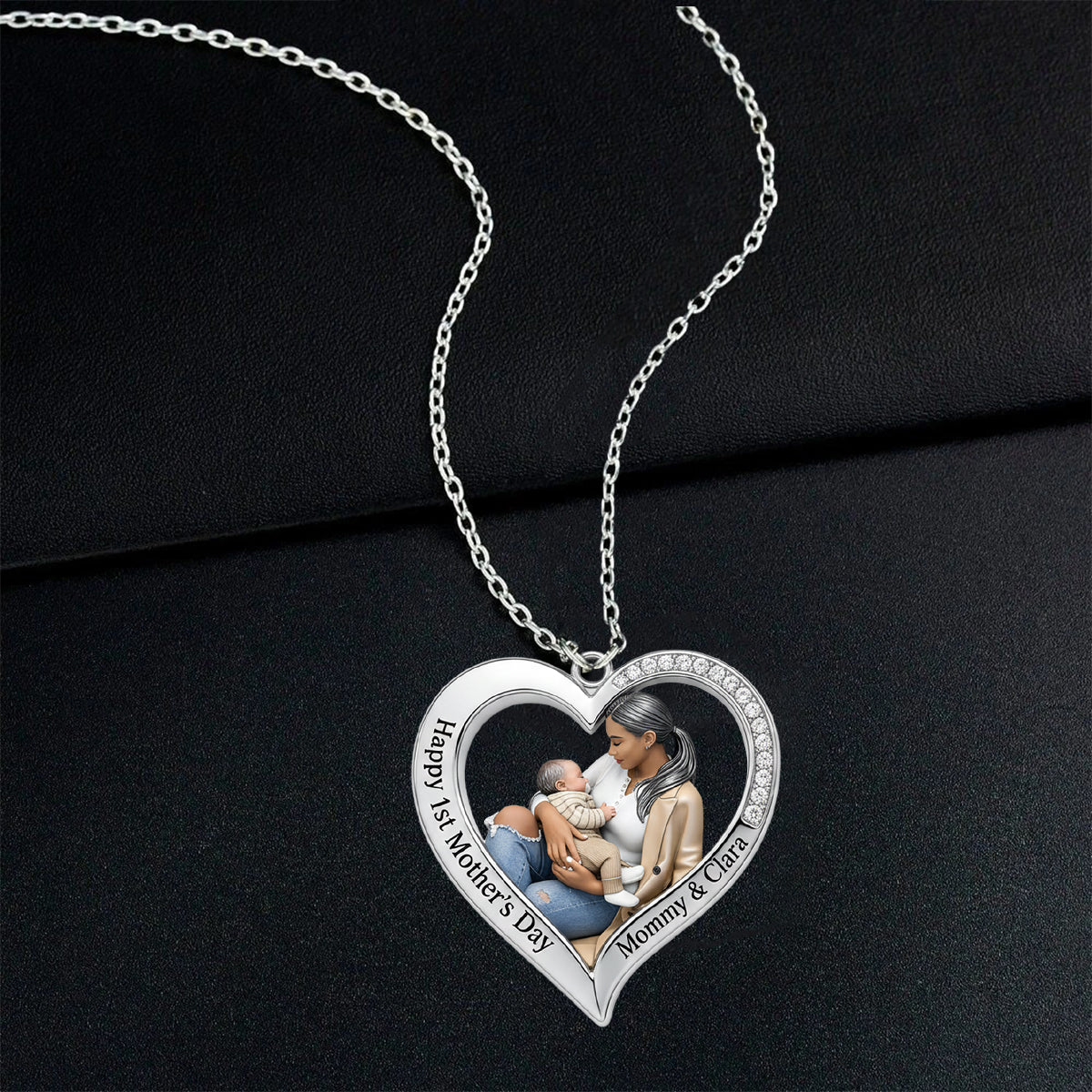 Happy 1st Mother's Day - Personalized Mother Shaped Metal Pendant Necklace