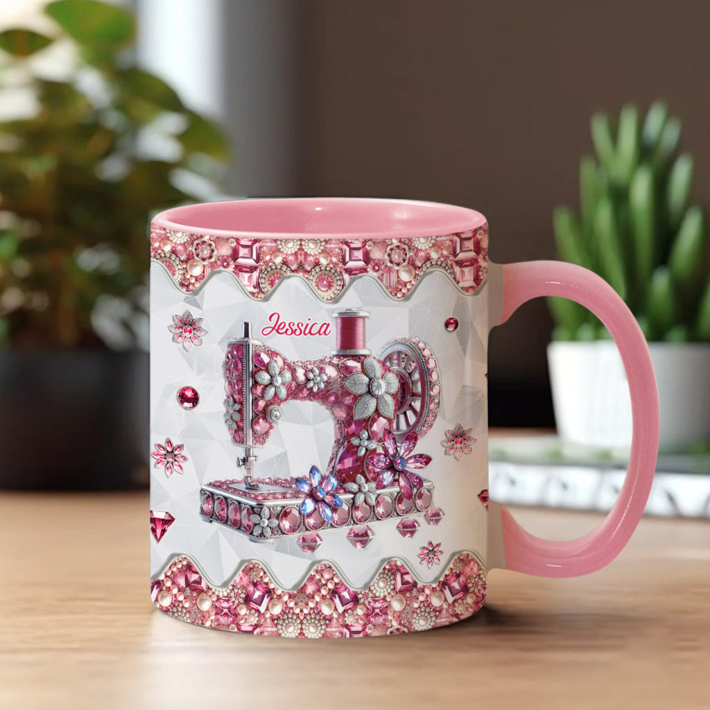 Nähbegeisterung – Personalisierte Tasse mit Nähmotiv