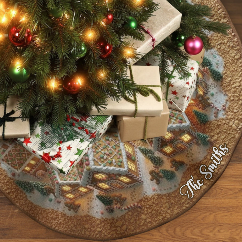 Lebkuchenhaus-Weihnachten – Personalisierter Weihnachtsbaumrock in Weihnachtsform