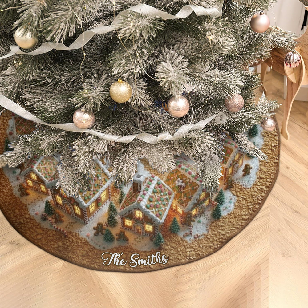 Lebkuchenhaus-Weihnachten – Personalisierter Weihnachtsbaumrock in Weihnachtsform