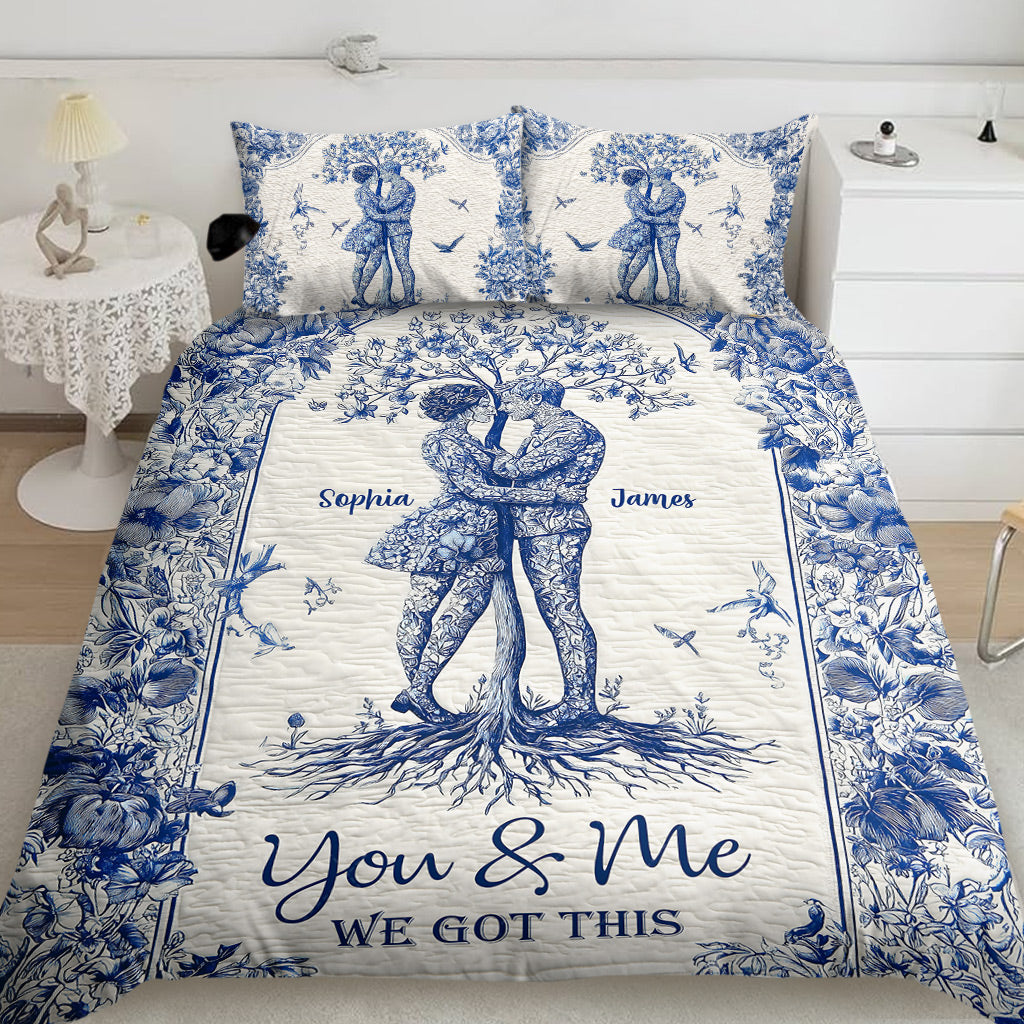 „Du und ich, wir schaffen das“ – personalisiertes Quilt-Set für Paare