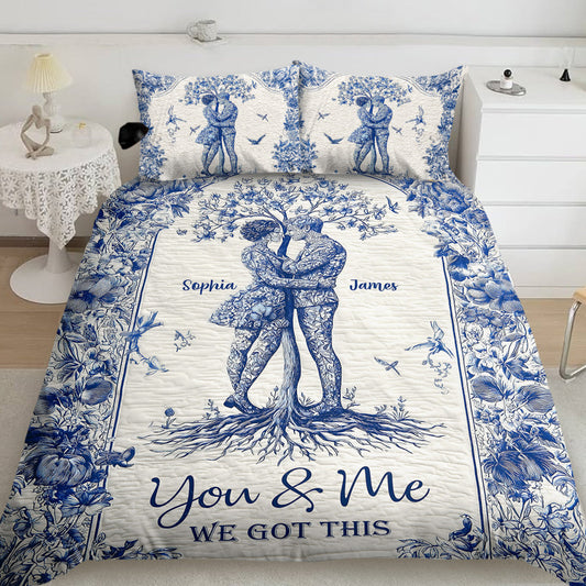 „Du und ich, wir schaffen das“ – personalisiertes Quilt-Set für Paare