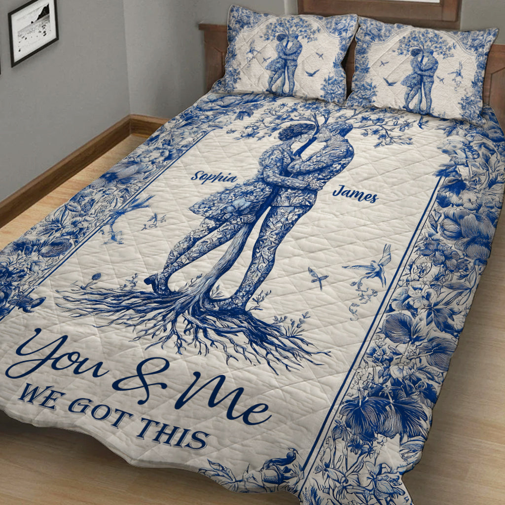„Du und ich, wir schaffen das“ – personalisiertes Quilt-Set für Paare