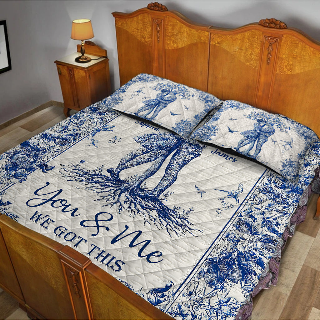 „Du und ich, wir schaffen das“ – personalisiertes Quilt-Set für Paare