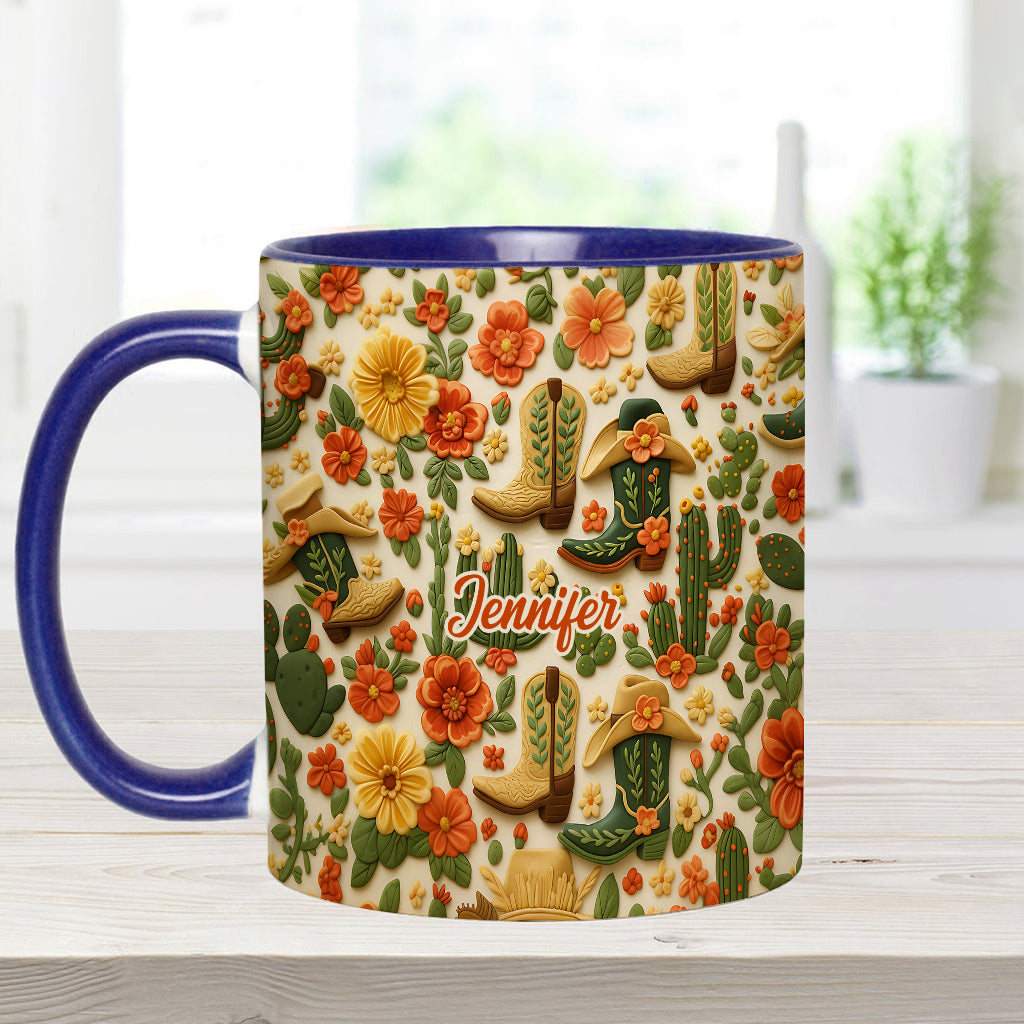 Cowgirl Boots Cactus - Personalized Cowgirl Accent Mug
