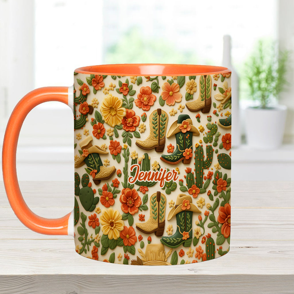 Cowgirl Boots Cactus - Personalized Cowgirl Accent Mug