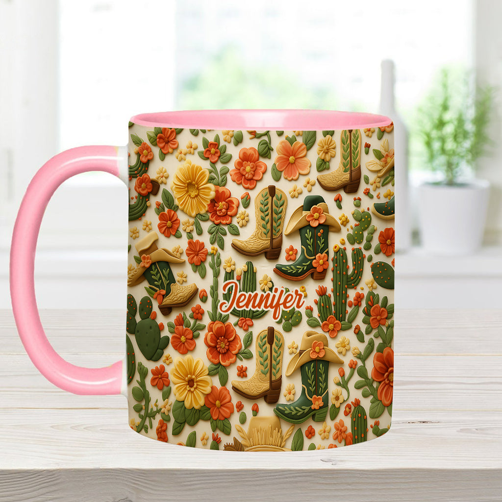 Cowgirl Boots Cactus - Personalized Cowgirl Accent Mug