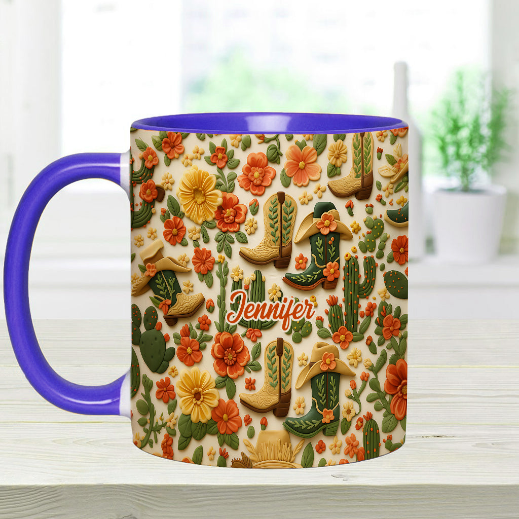 Cowgirl Boots Cactus - Personalized Cowgirl Accent Mug