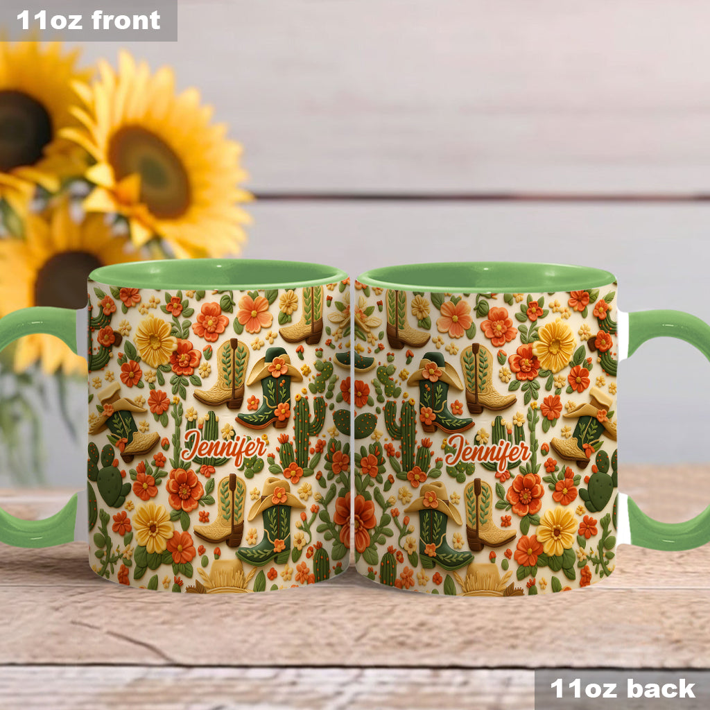 Cowgirl Boots Cactus - Personalized Cowgirl Accent Mug