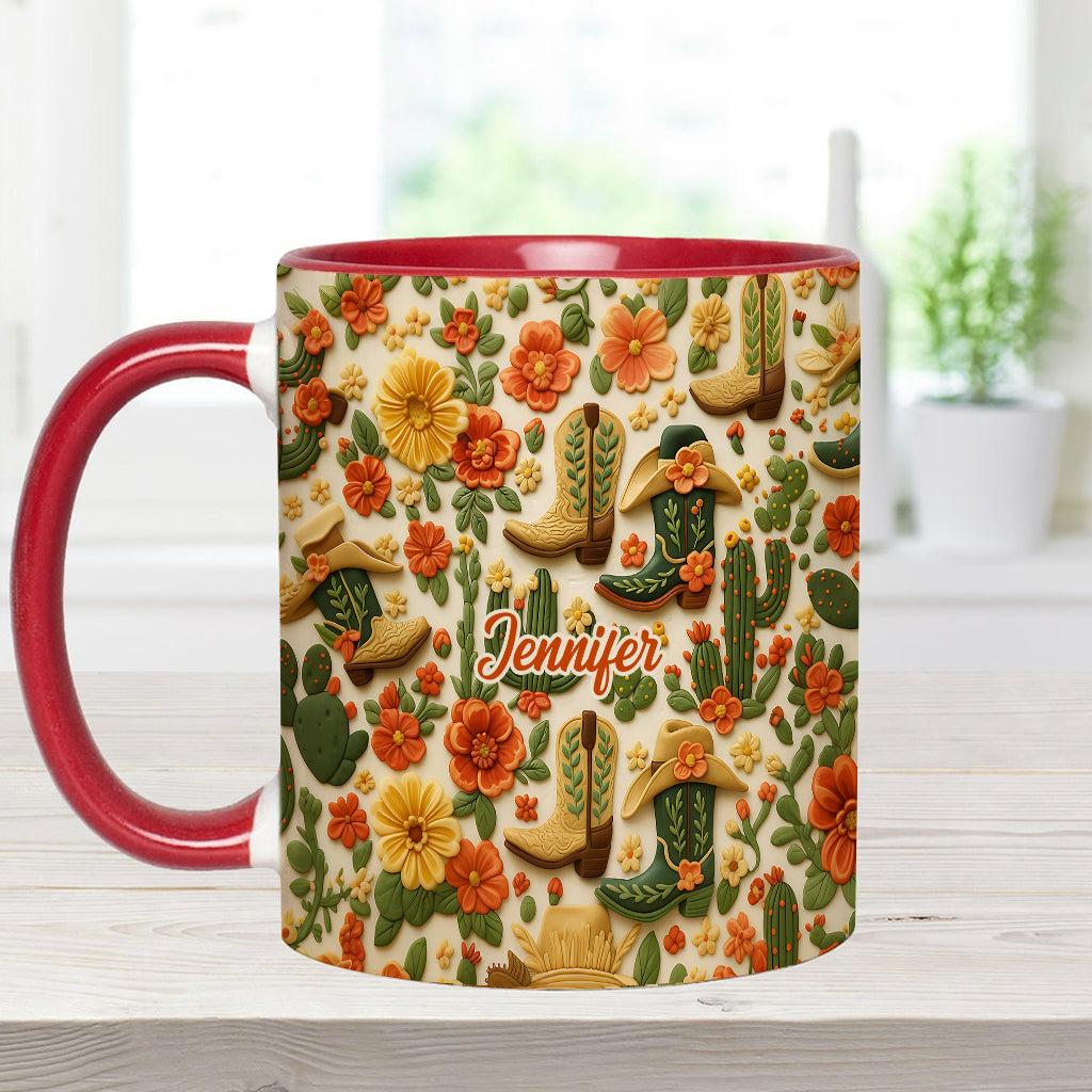 Cowgirl Boots Cactus - Personalized Cowgirl Accent Mug