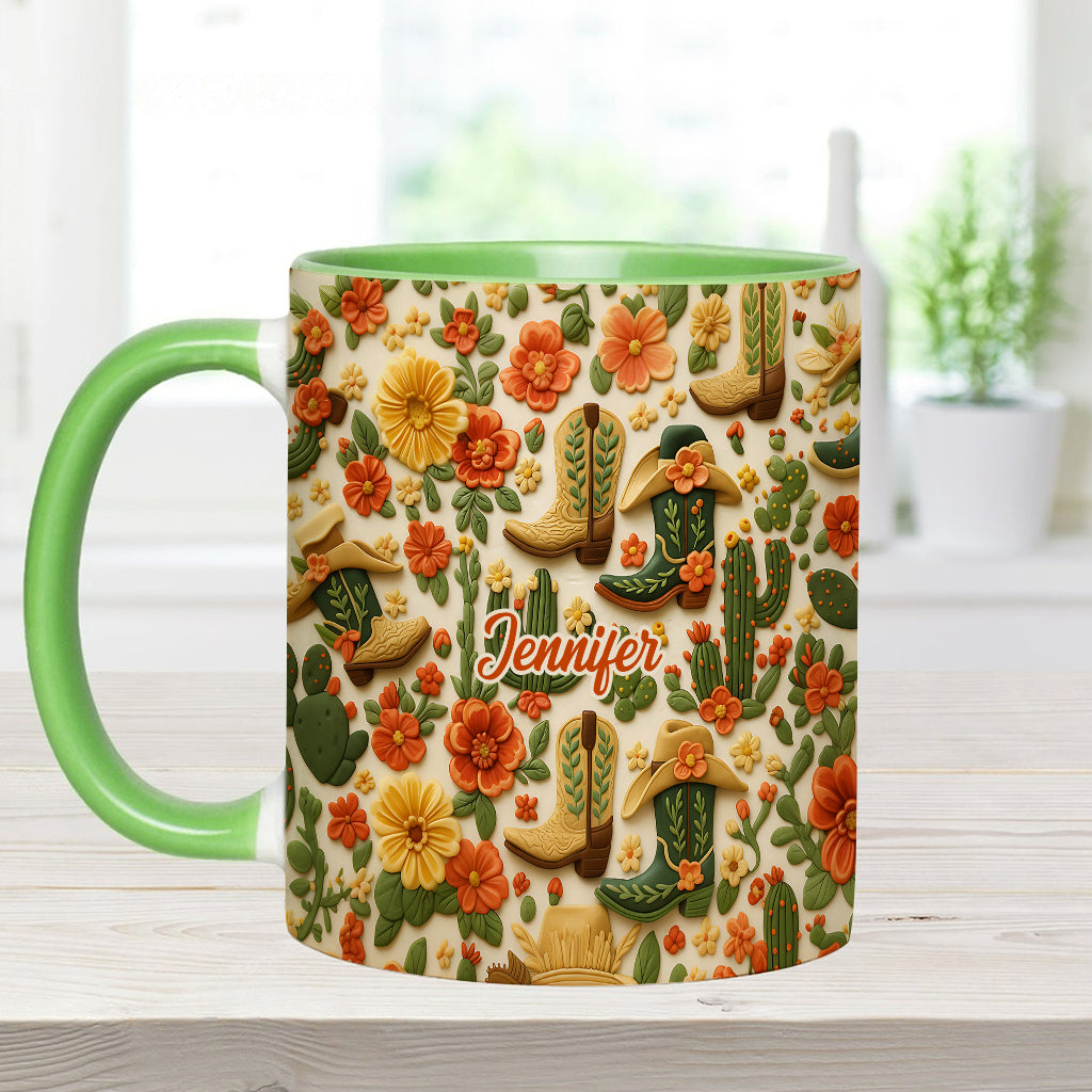 Cowgirl Boots Cactus - Personalized Cowgirl Accent Mug