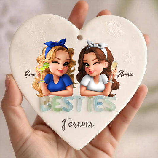 Besties Forever - Personalized Bestie Ceramic Heart Ornament