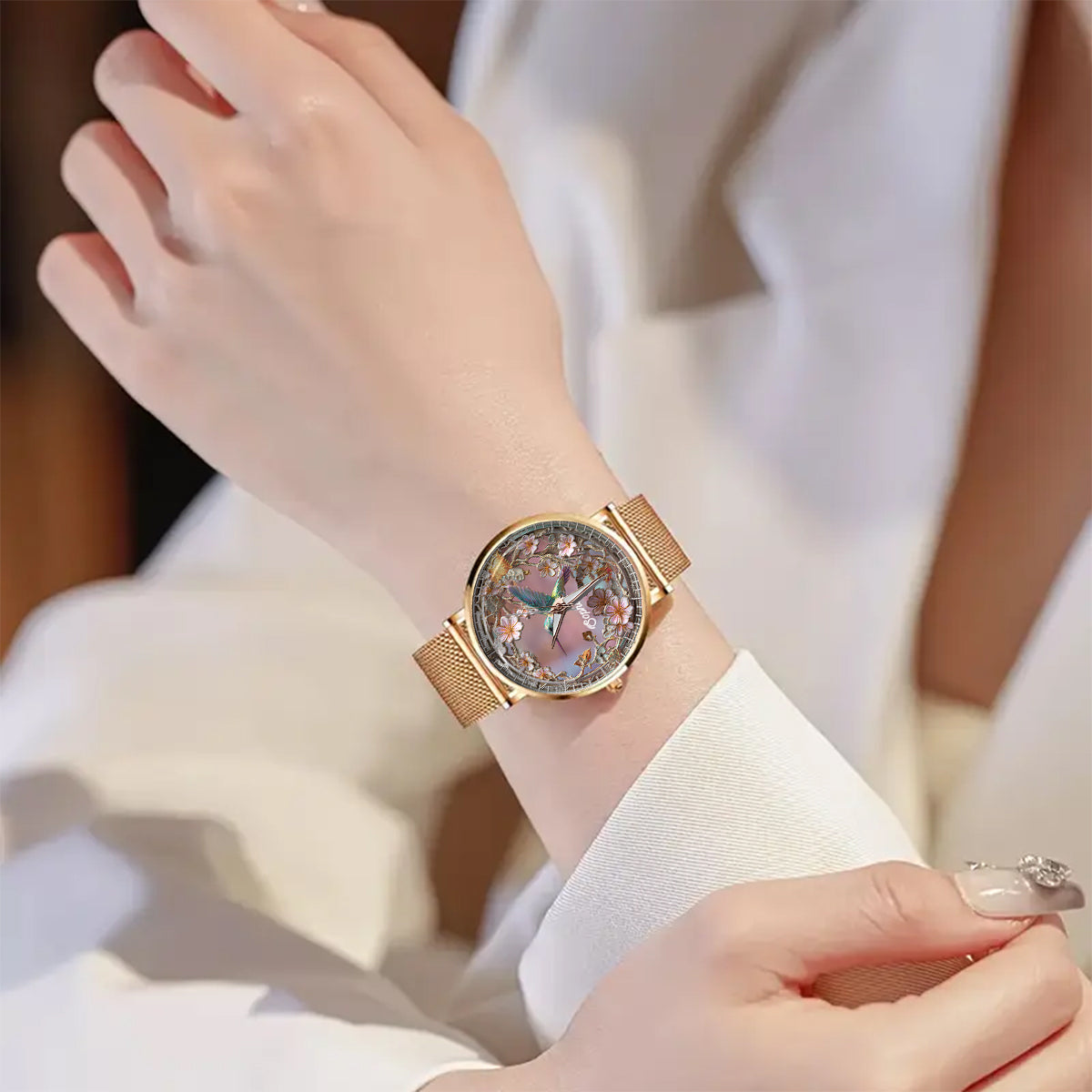 Wunderschöner Kolibri – Personalisierte Damen-Handuhr mit Kolibri-Motiv