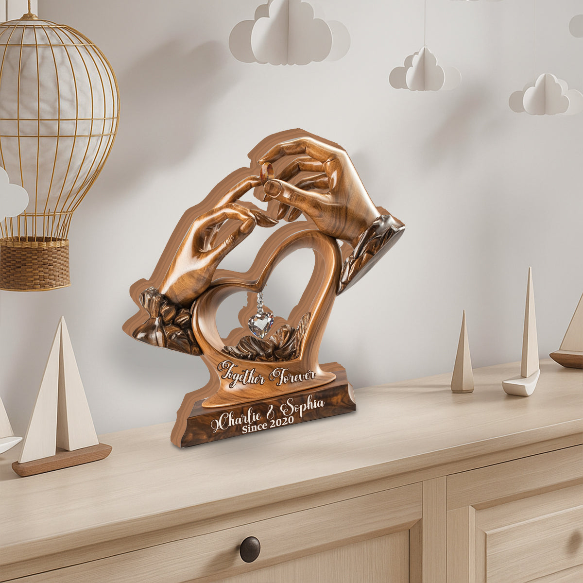 Engagement Wedding Anniversary - Personalized Couple Custom Shaped Wood Plaque