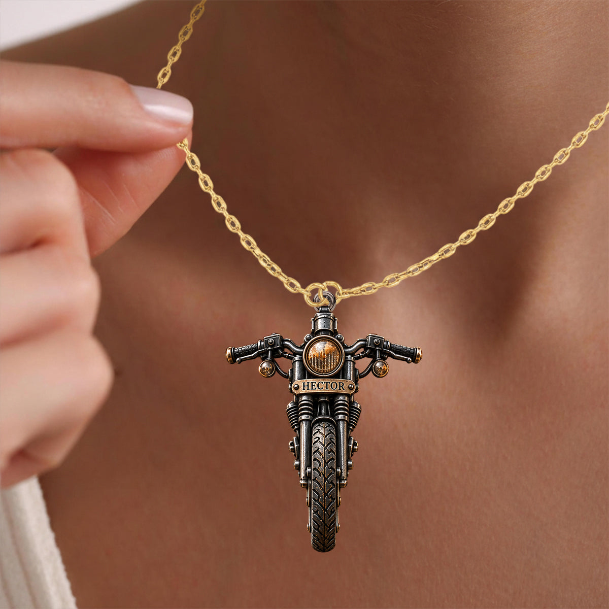 Ride with Faith - Personalized Biker Shaped Metal Pendant Necklace
