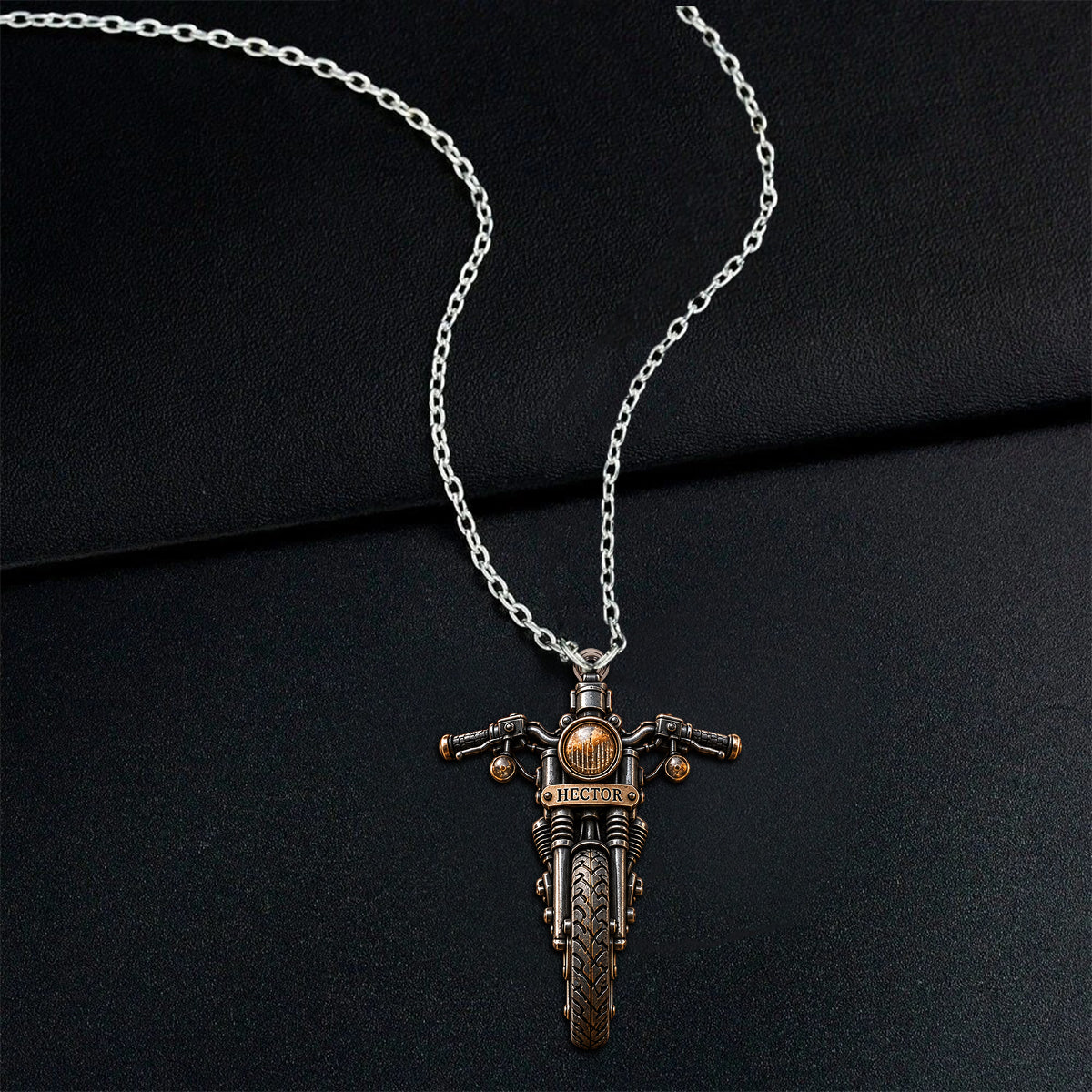 Ride with Faith - Personalized Biker Shaped Metal Pendant Necklace
