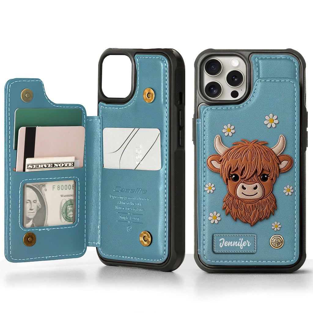 Adorable Highland Cow - Personalized Highland Cow Wallet Phone Case