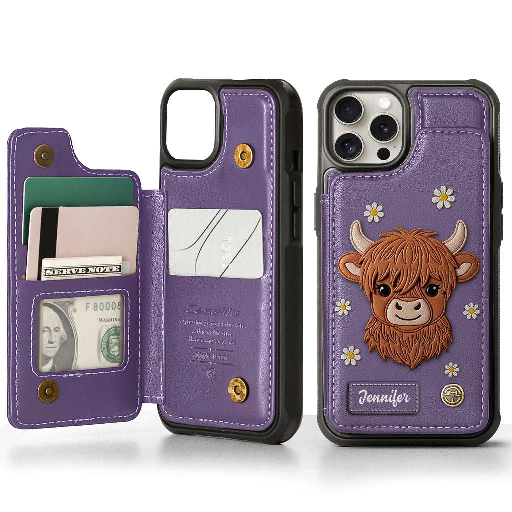 Adorable Highland Cow - Personalized Highland Cow Wallet Phone Case