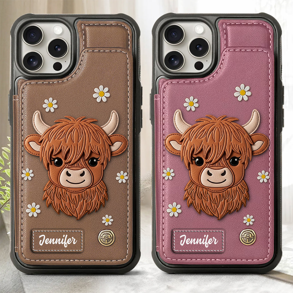 Adorable Highland Cow - Personalized Highland Cow Wallet Phone Case