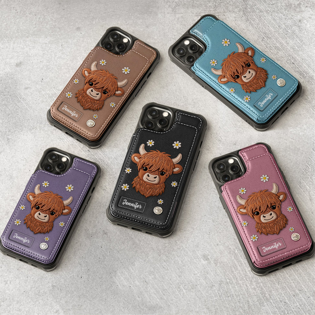 Adorable Highland Cow - Personalized Highland Cow Wallet Phone Case