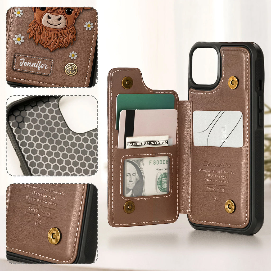 Adorable Highland Cow - Personalized Highland Cow Wallet Phone Case