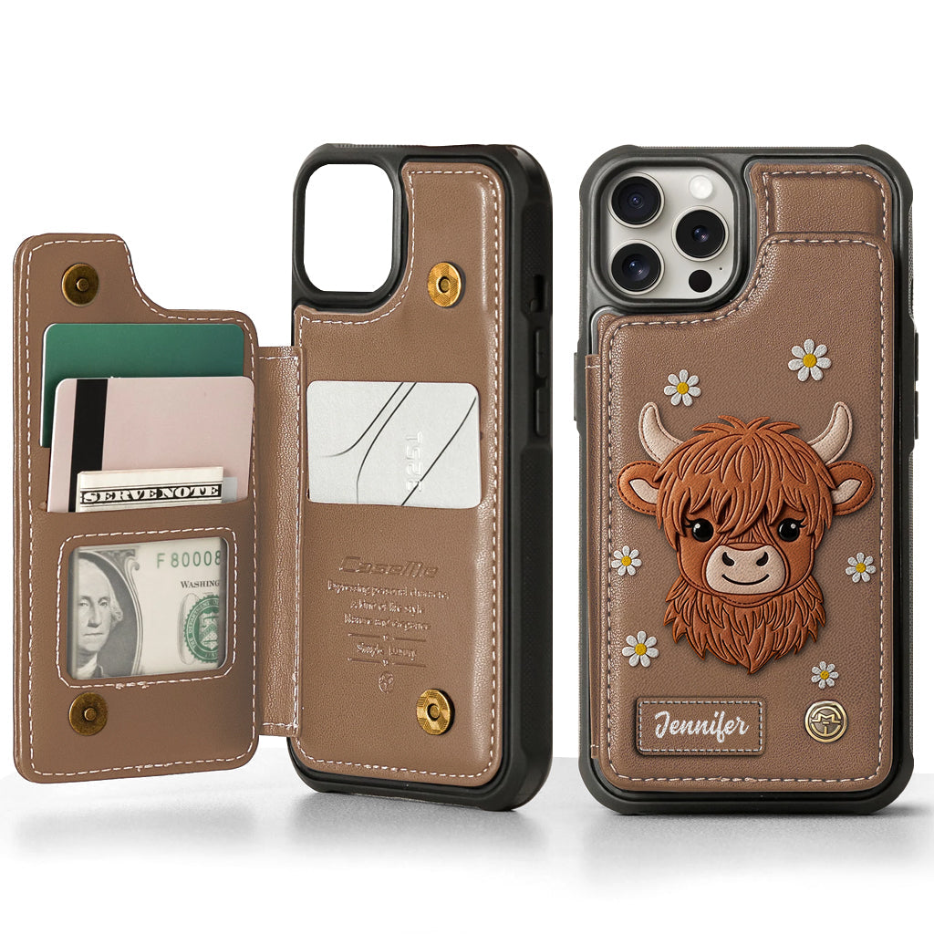 Adorable Highland Cow - Personalized Highland Cow Wallet Phone Case