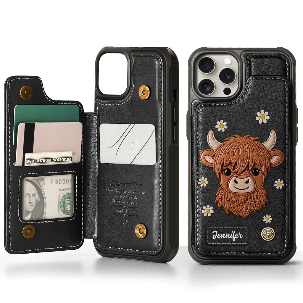 Adorable Highland Cow - Personalized Highland Cow Wallet Phone Case