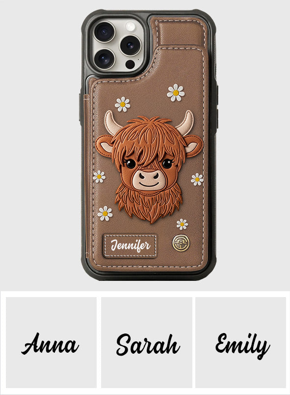 Adorable Highland Cow - Personalized Highland Cow Wallet Phone Case