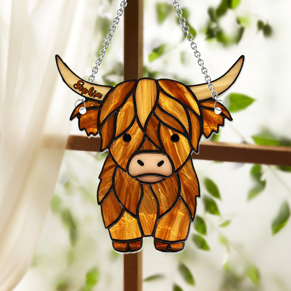 Adorable Highland Cow - Personalized Highland Cow Window Hanging Suncatcher Ornament