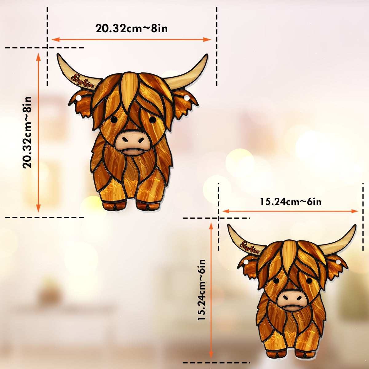 Adorable Highland Cow - Personalized Highland Cow Window Hanging Suncatcher Ornament
