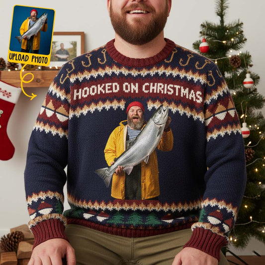 Hooked on Christmas - Personalized Fishing Ugly Sweater